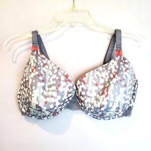 Modern Movement Women's Bra 40DD Molded Cross-back T-shirt Bow Gray Red Abstract